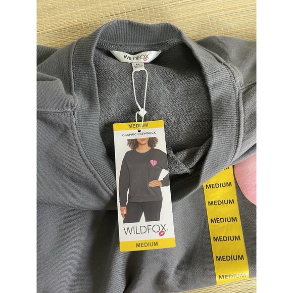Women's Wildfox Graphic Broken Heart Print Crewneck Sweater Gray Size Medium - Picture 11 of 15
